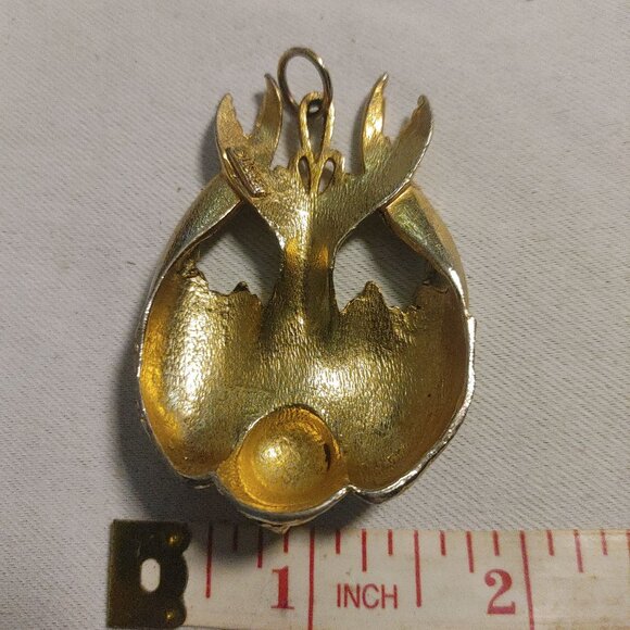 Lisner Peace Dove Pendant Vintage Gold Tone Phoenix Bird Textured Back Design - Picture 4 of 10